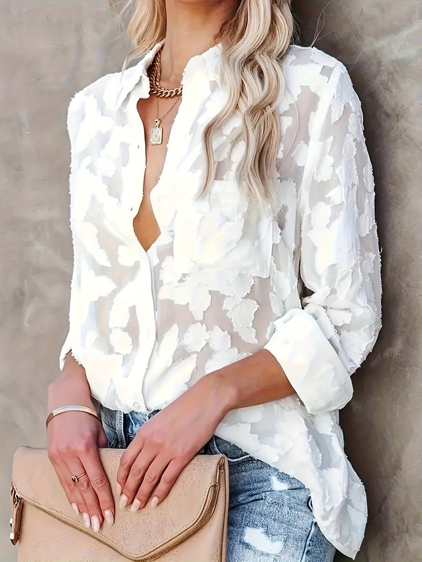 Luxury Jacquard Fashionable Button Up Shirt