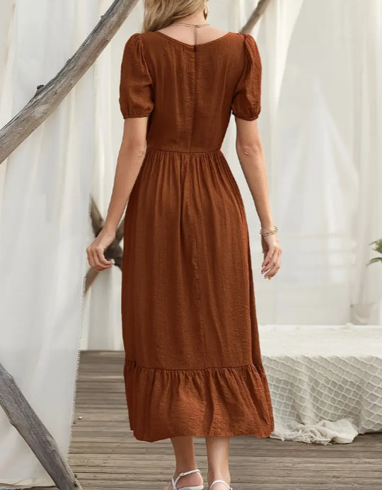 Unique Women's Ruffled Bubble Sleeve Long Skirt