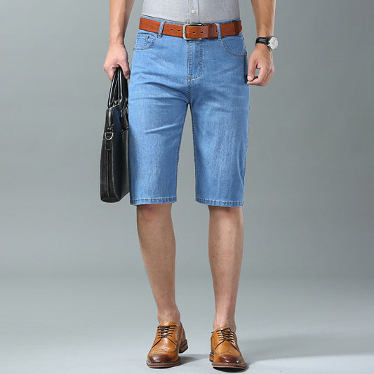 Thin Ice Silk Men's Stretch 7-quarter Denim Shorts