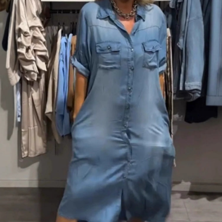 Summer Women's Fashion Casual Single-breasted Short Sleeve Dress