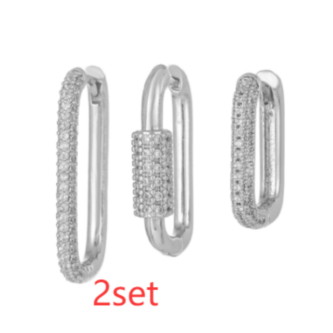 Micro Inlaid Zircon Ear Clip Geometric Three-piece Set