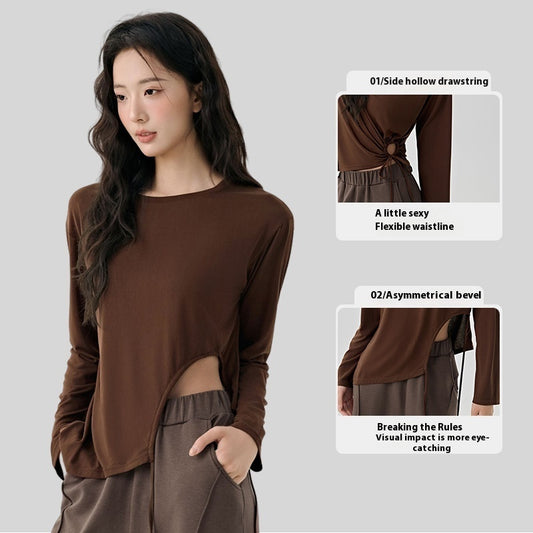 Modal Side Sexy Cutout Drawstring Loose Breathable Pilates Sports Blouse