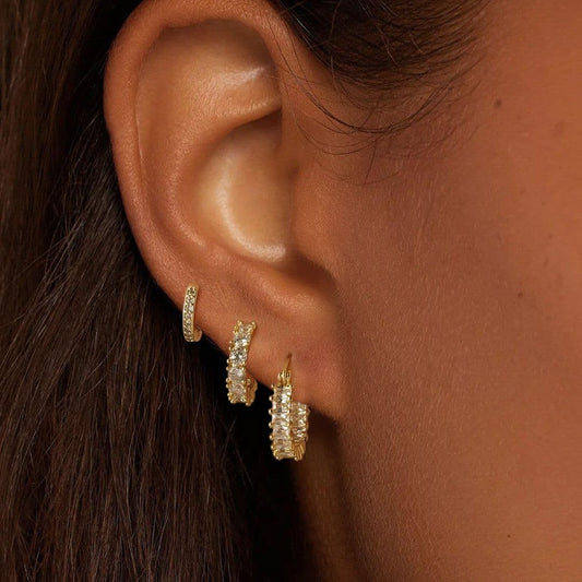 Real Gold Brass Plating Inlaid Zircon Full Diamond Circle Elegant Lady Advanced Earring Set