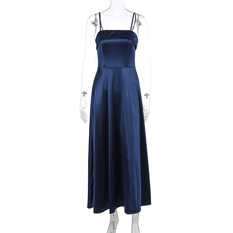 Solid Color Sexy Sleeveless Backless Tube Top Waist Long Dress