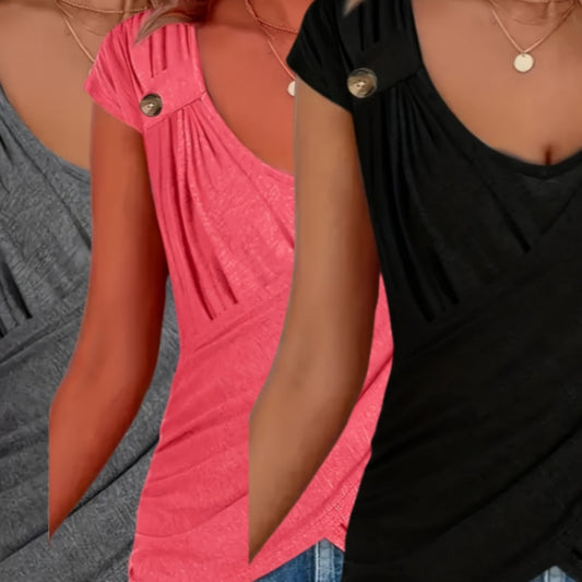 Spring And Summer Casual Short Sleeved Top 3PC Set