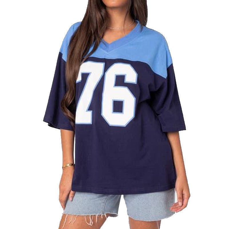 Digital Loose Hip Hop Retro Crew Neck Top