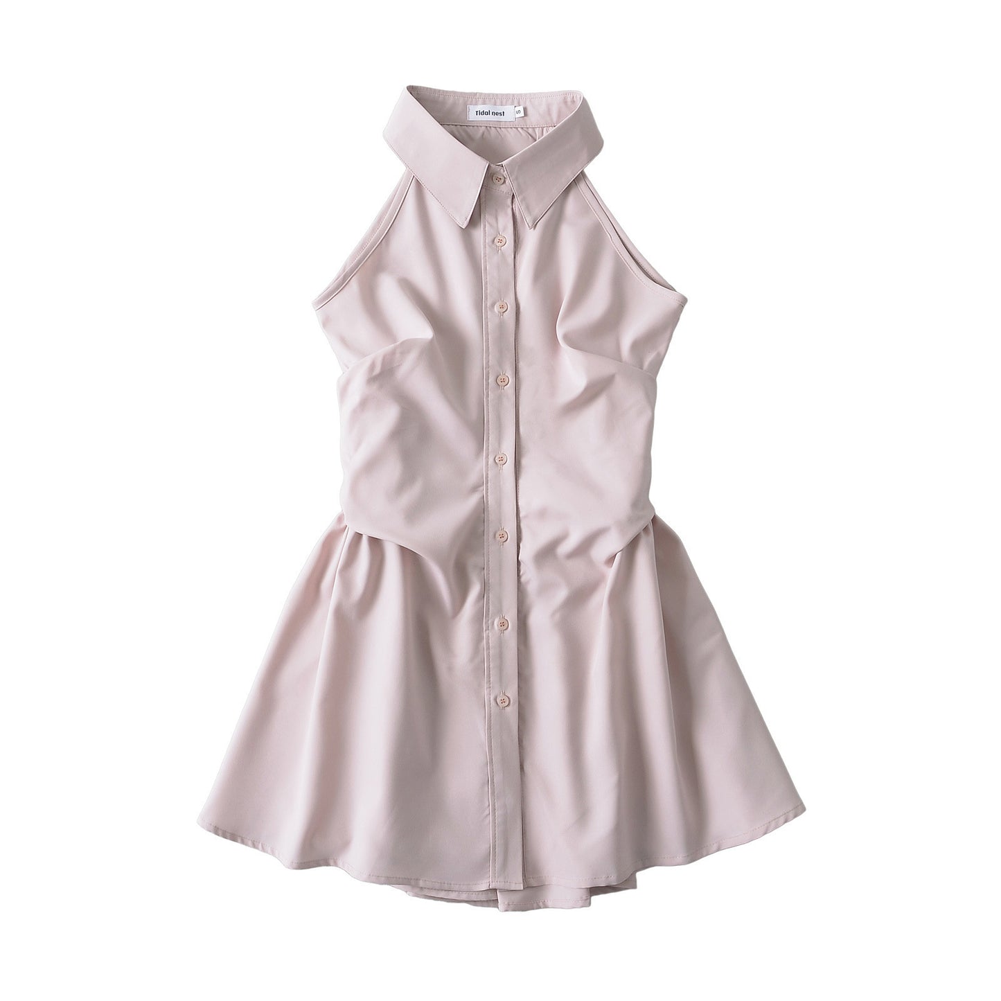 2024 Summer New Pure Desire Style Slim Fit Slimming Waist Pleating Sleeveless Shirt Dress Polo Collar Dress