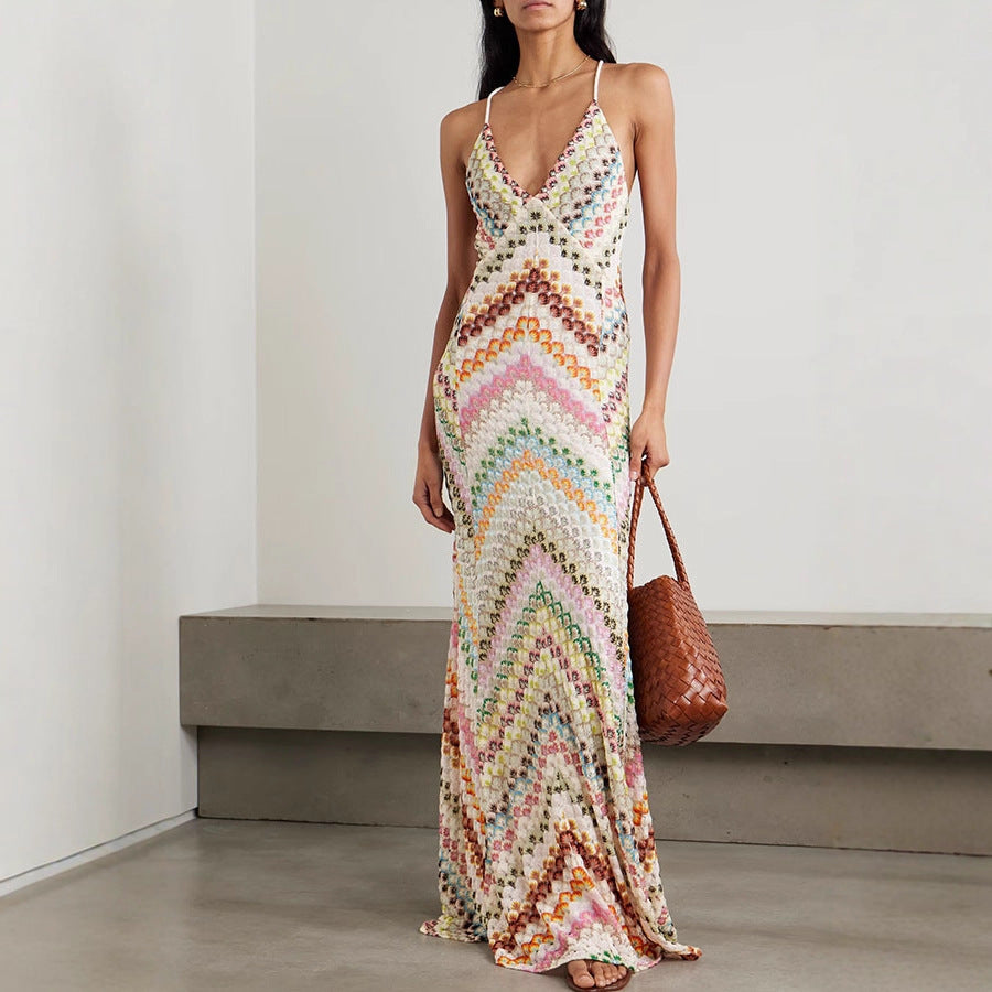 Women's Loose Neck Print Bag Hip Dress
