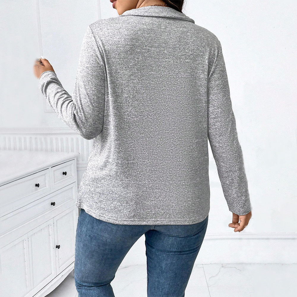 Plus Size Women's Casual Temperament Irregular Long Sleeve Design Blouse