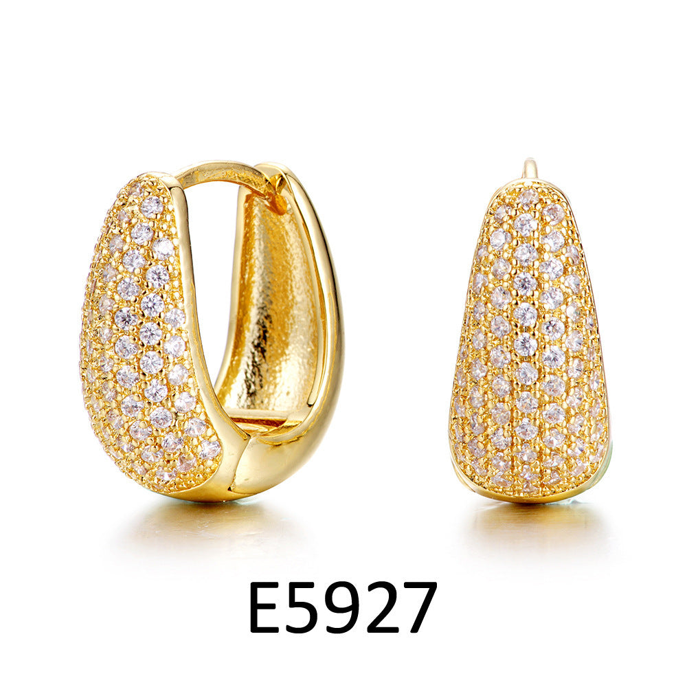 Brass Gold Plated Simple Zircon Ear Clip Earrings