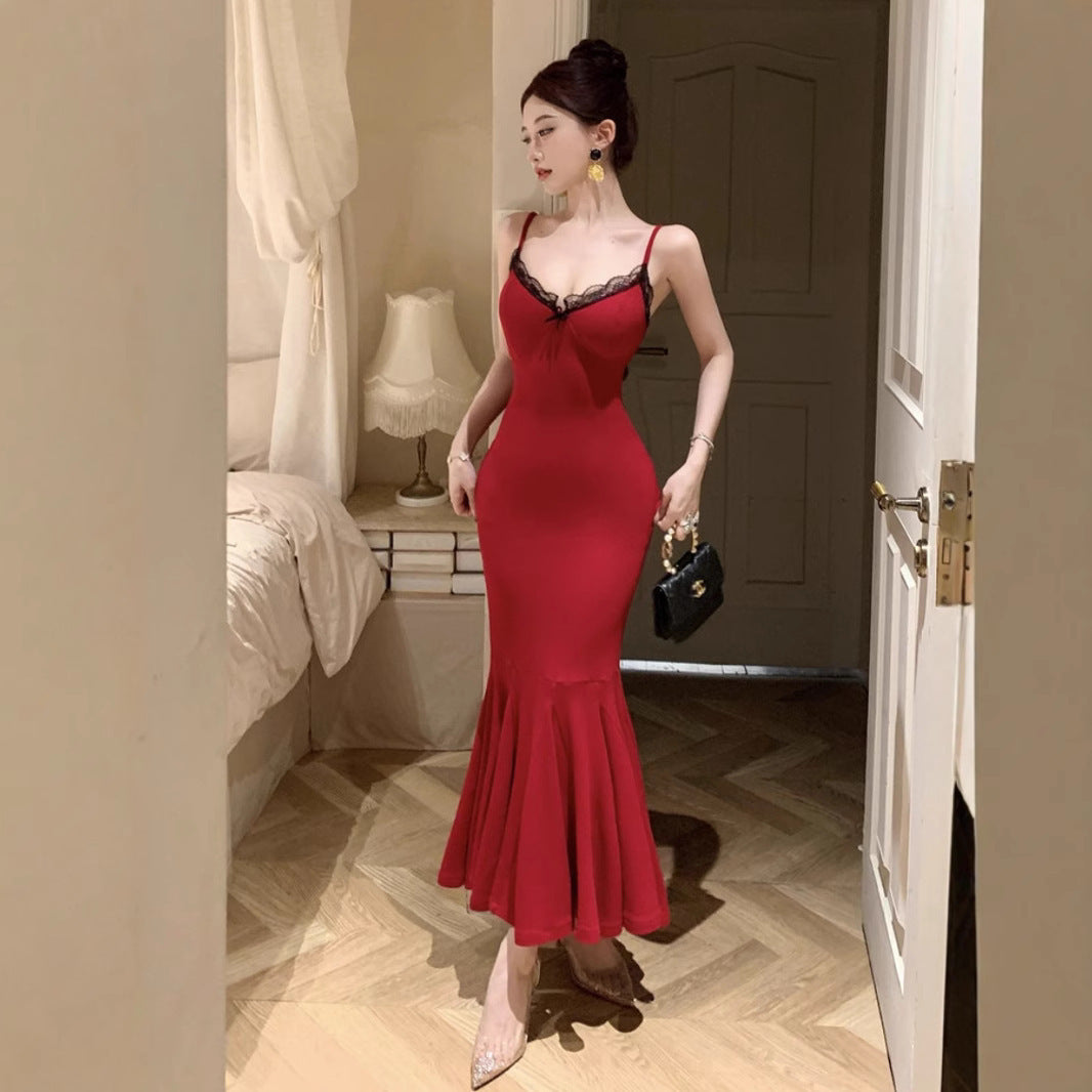Fashion Personality Lace V-neck Sling Dress Women