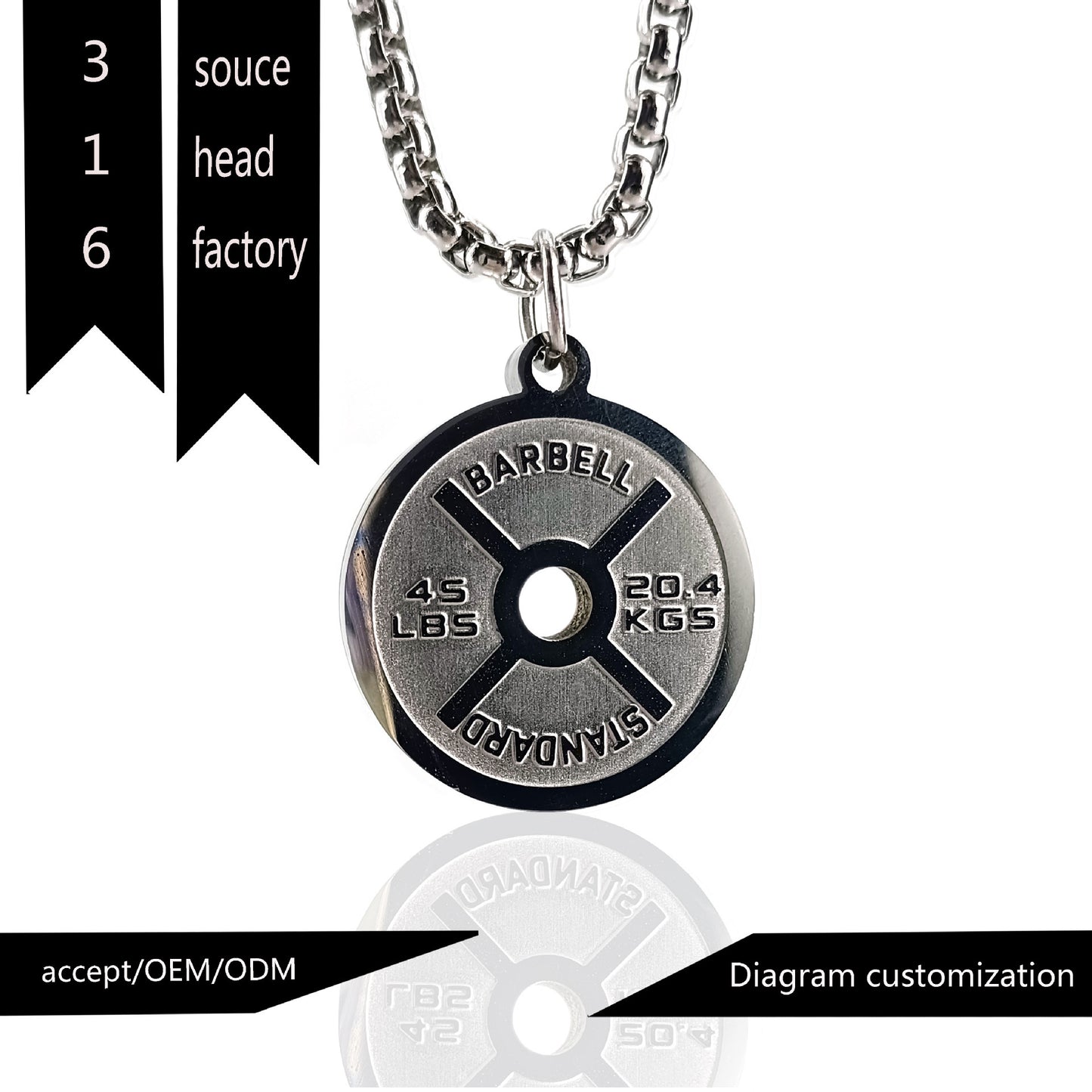 European And American Trends Sports Fitness Stainless Steel Barbell Disk Necklace