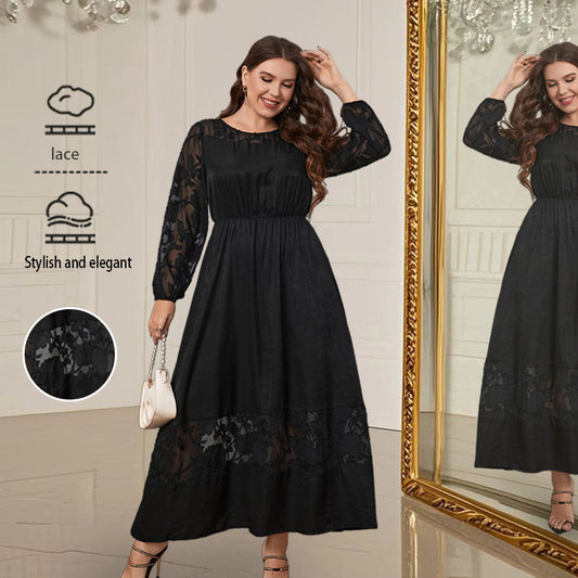 Slightly Fat Over The Knee Lace Dress Slimming Autumn