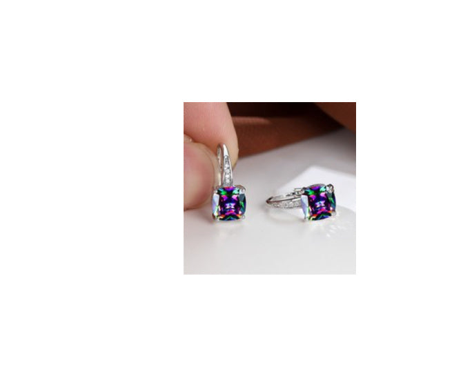 Square Colorful Moissanite Inlaid Ear Clip Advanced Sense