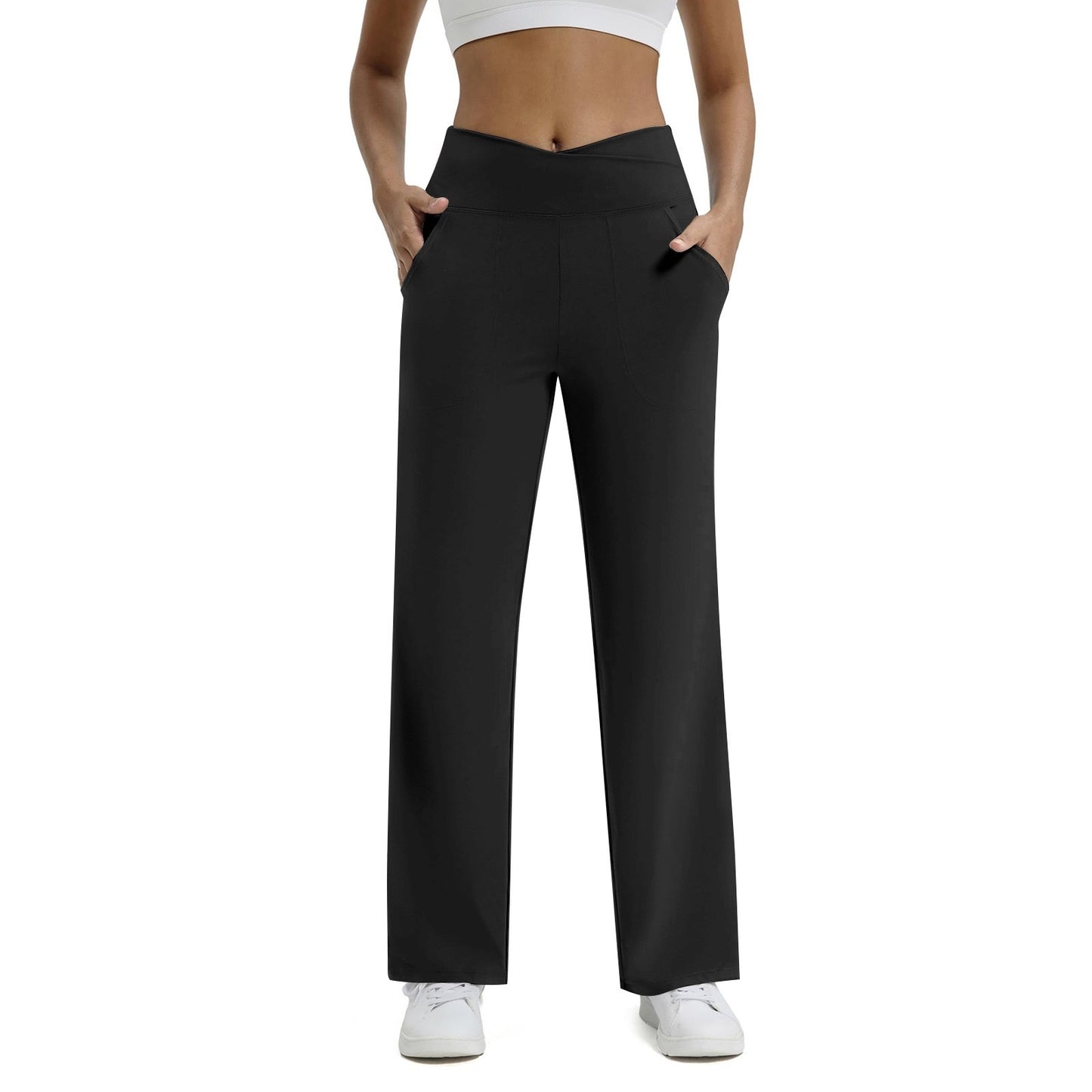 Nude Feel V Waist Cross With Pocket Fitness Sports Yoga Casual Pants