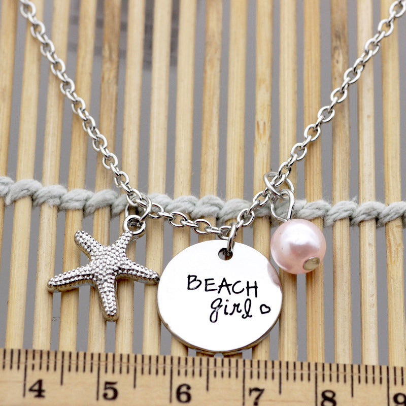 Fashion Letter Beach Girl Starfish Pendant Necklace