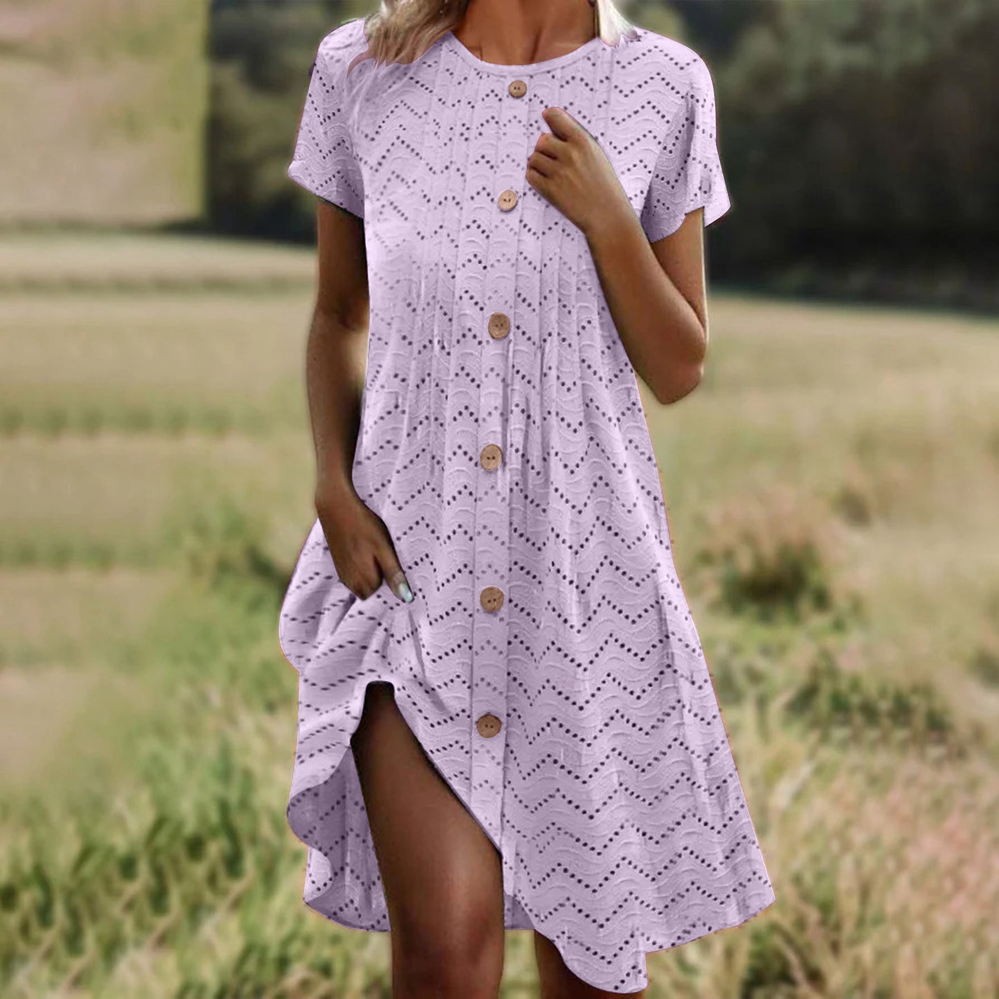 Loose-fitting Casual Round-neck Short Sleeve Women's Dress