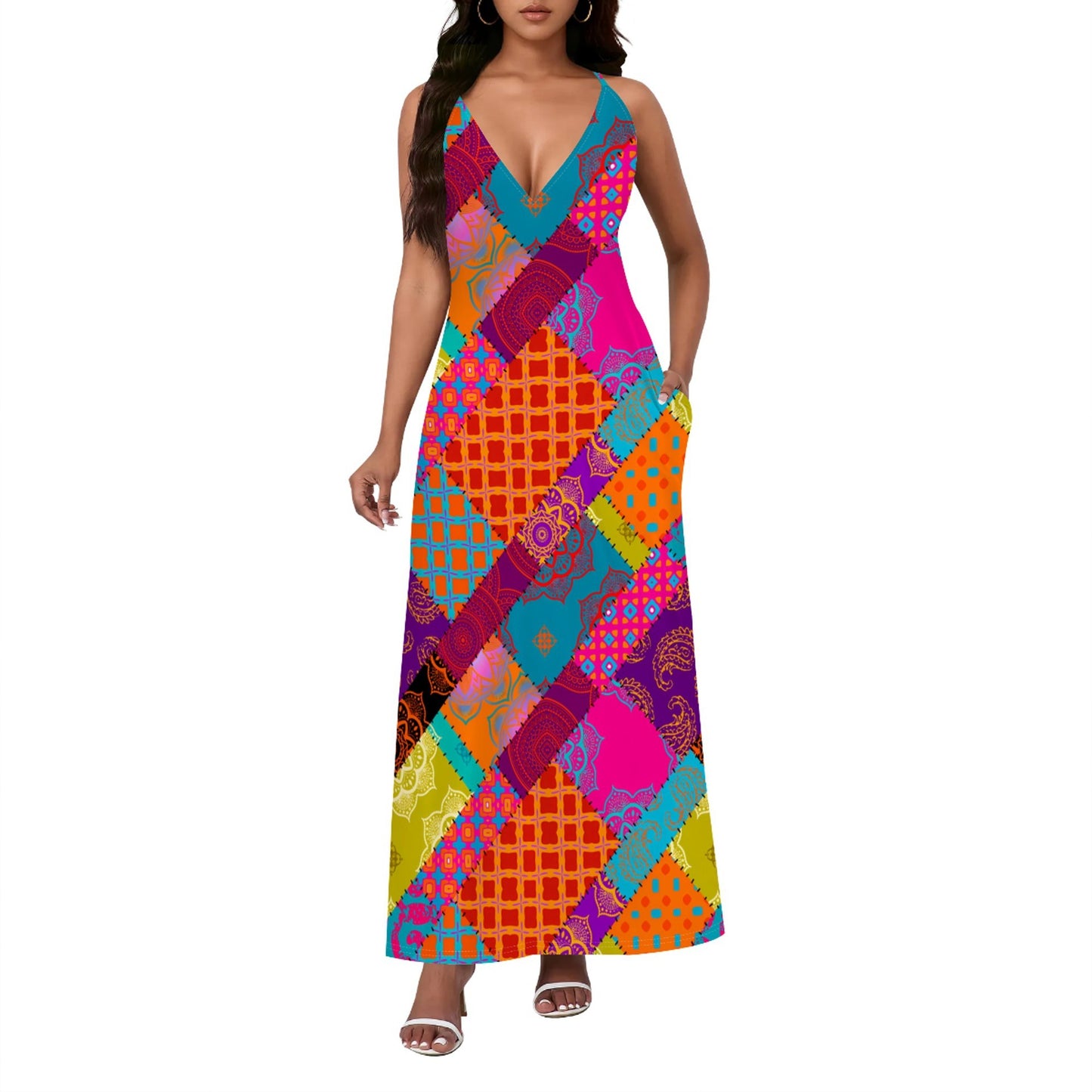 Ethnic Style Paisley Sexy Backless Slip Dress