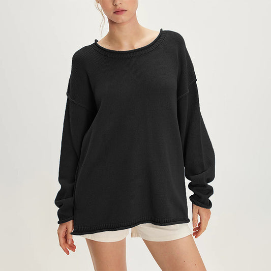 Solid Color Round Neck Loose Versatile Basic Pullover Sweater