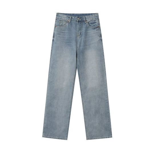 Spring And Autumn New Casual Wide-leg Mid-waist Straight Jeans For Women