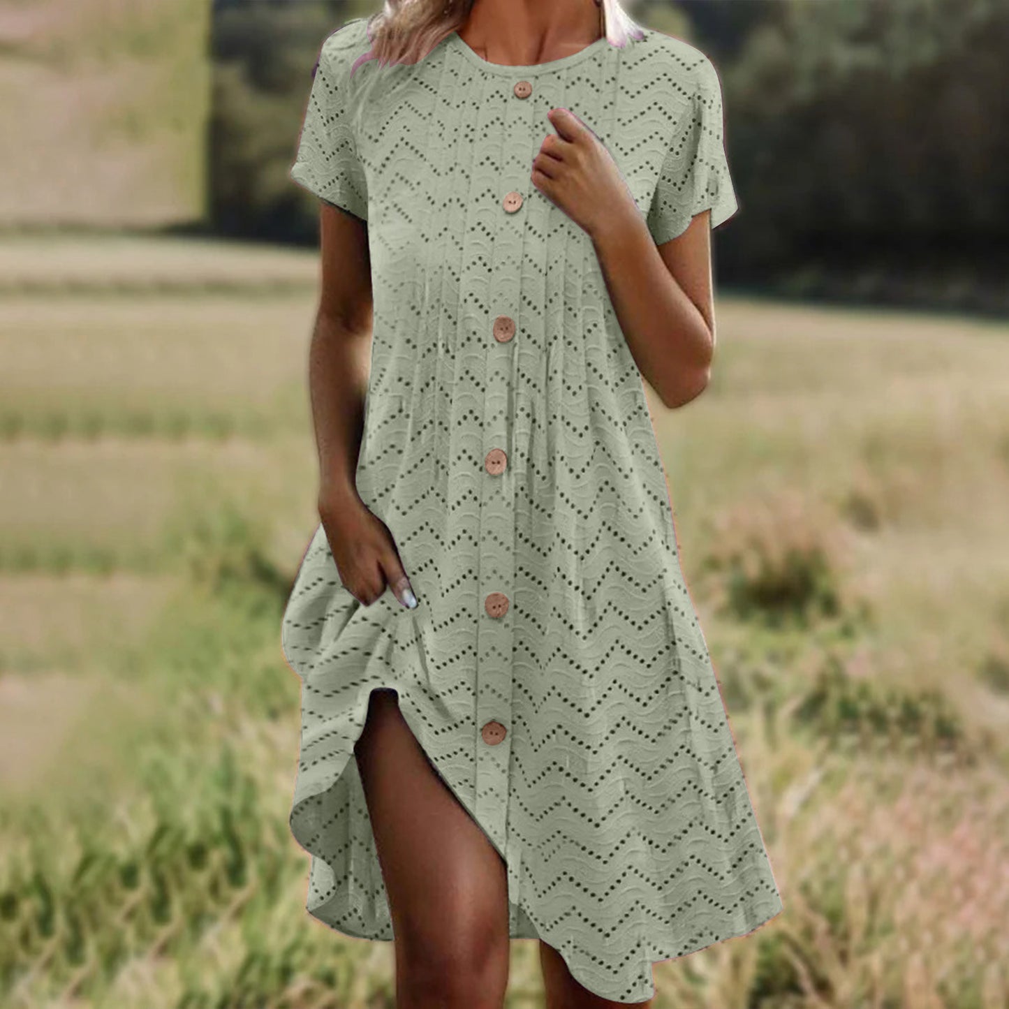 Loose-fitting Casual Round-neck Short Sleeve Women's Dress
