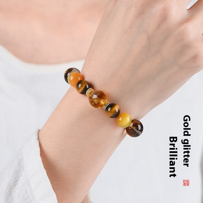 Women's Natural Yellow Tower Crystal String Beads Bracelet