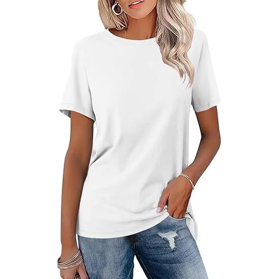 European And American Style Women Round Neck Loose Fashion Casual Short Sleeve