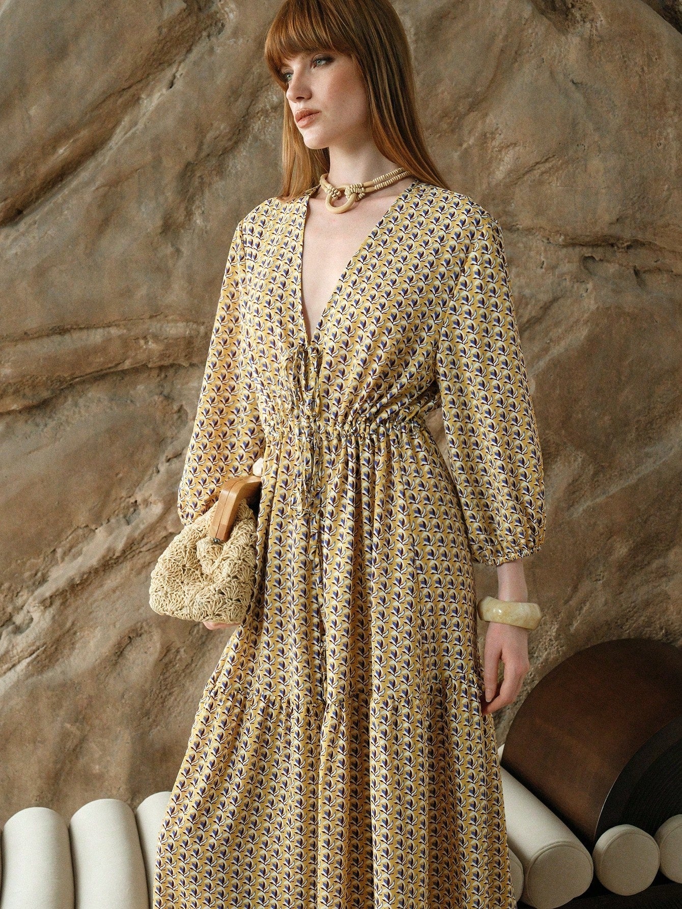 Women's Tie Front Printed Dress