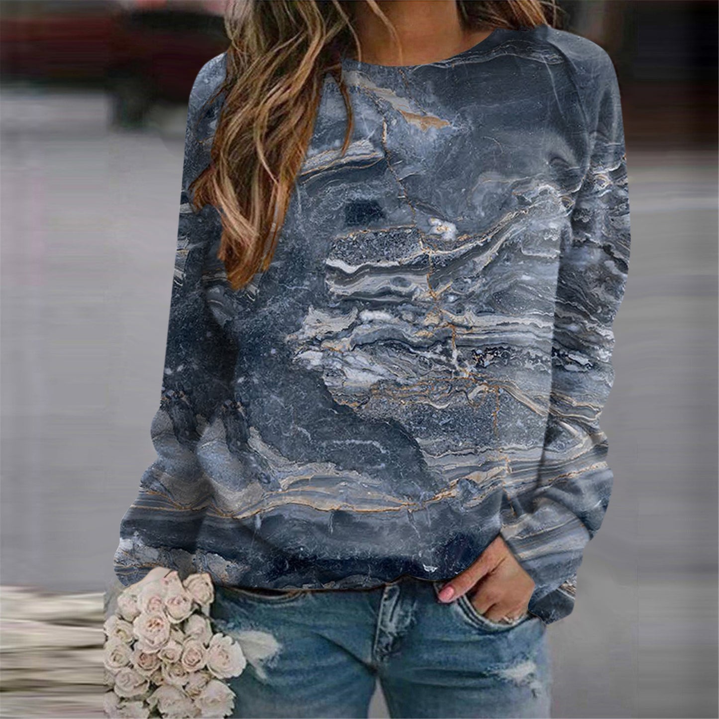 Women's Fashion 3D Casual Round Neck Sweater Baggy Coat