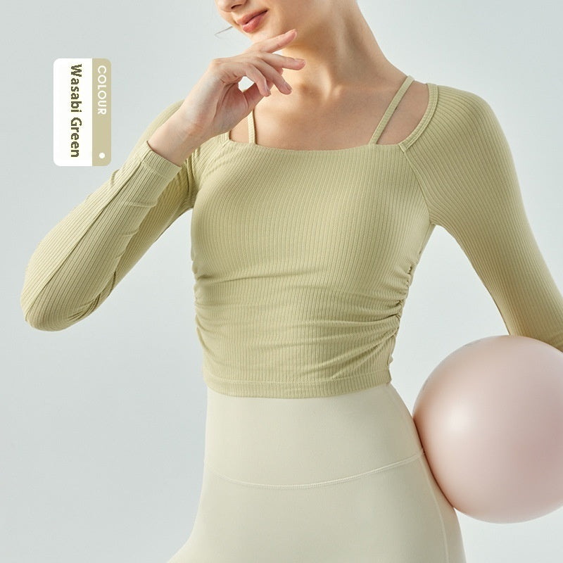 Pure Desire Style Yoga Long-sleeved Women's Autumn And Winter Semi-fixed Cup Spaghetti Strap Sports T-shirt