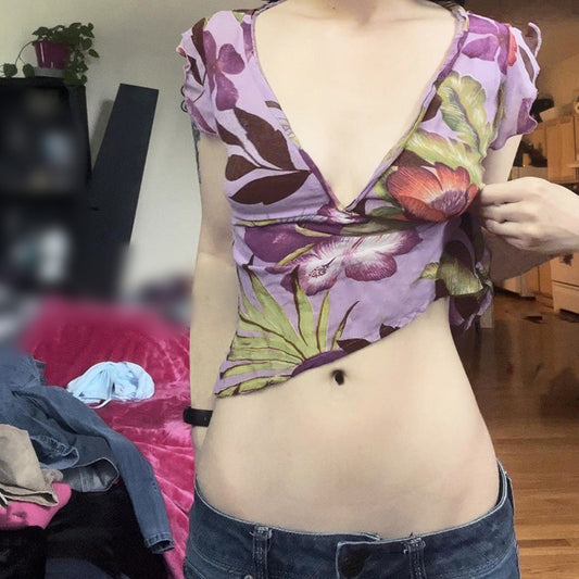 Casual Printed Slim Fit Stringy Selvedge Short Sleeve Navel T-shirt