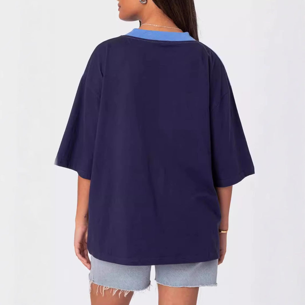 Digital Loose Hip Hop Retro Crew Neck Top