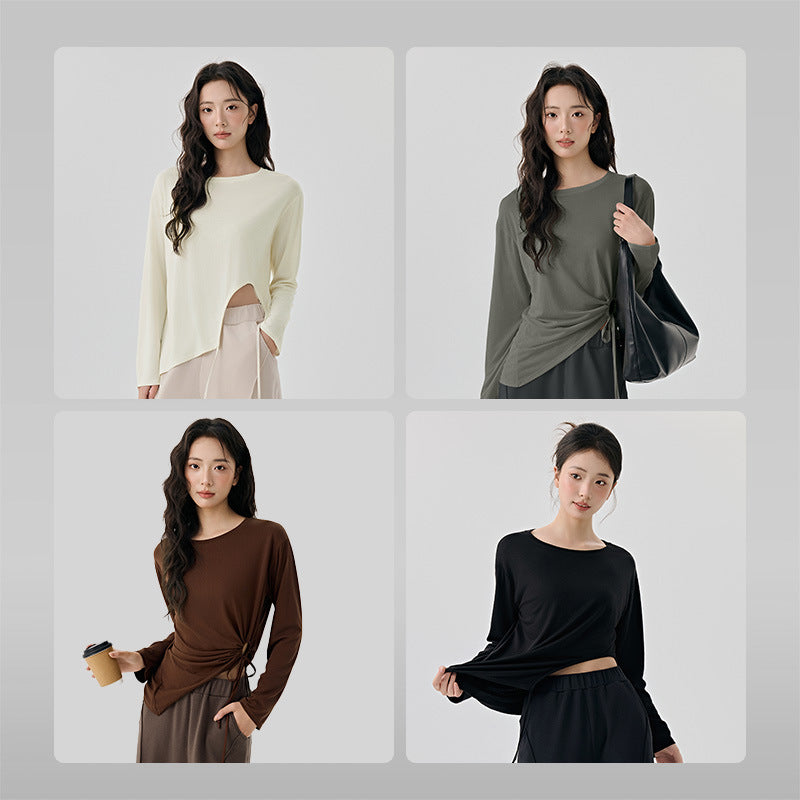 Modal Side Sexy Cutout Drawstring Loose Breathable Pilates Sports Blouse