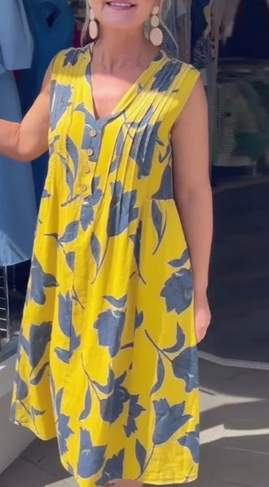 Plus Size Women's Blouse Solid Color Pocket Sleeveless Dress