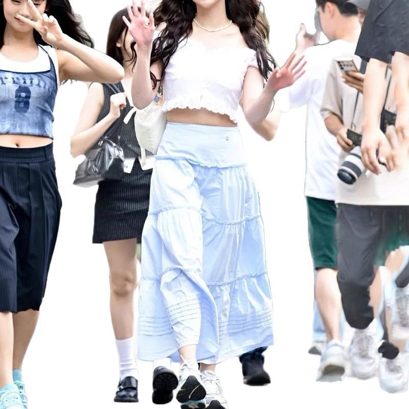 Women's High Waist Stitching A- Line Skirt