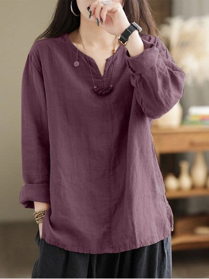 Retro Casual Loose Long Sleeve Split Women's Shirt