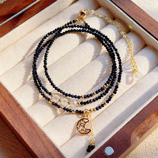 Multi-layer Bracelet Blue Gold Sand Stone Cut Three-ring Bracelet For Women