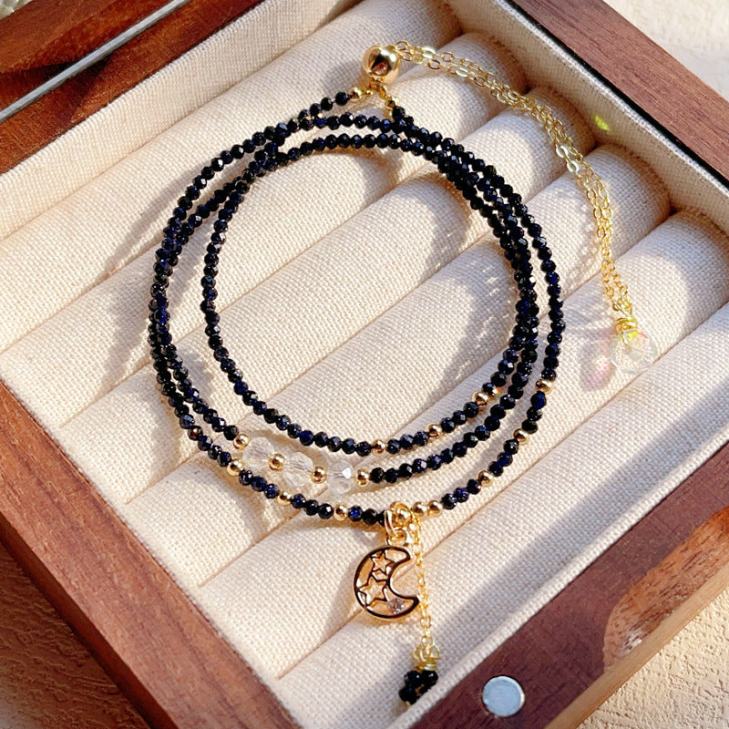 Multi-layer Bracelet Blue Gold Sand Stone Cut Three-ring Bracelet For Women