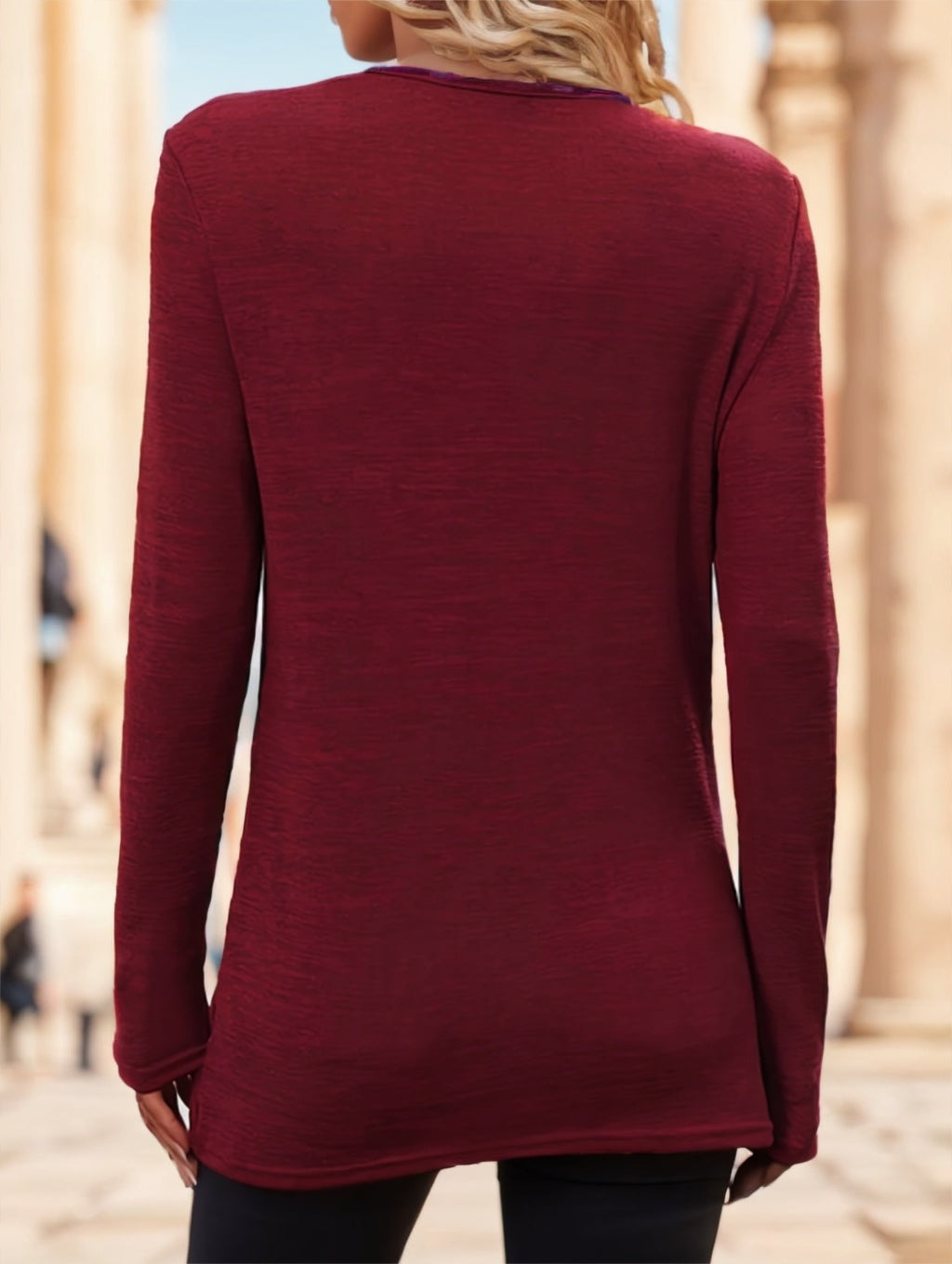 Solid Color Twist V Crew Neck T-Shirt