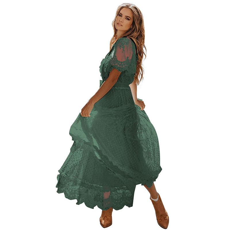 Lace V-neck Patchwork Dress Women