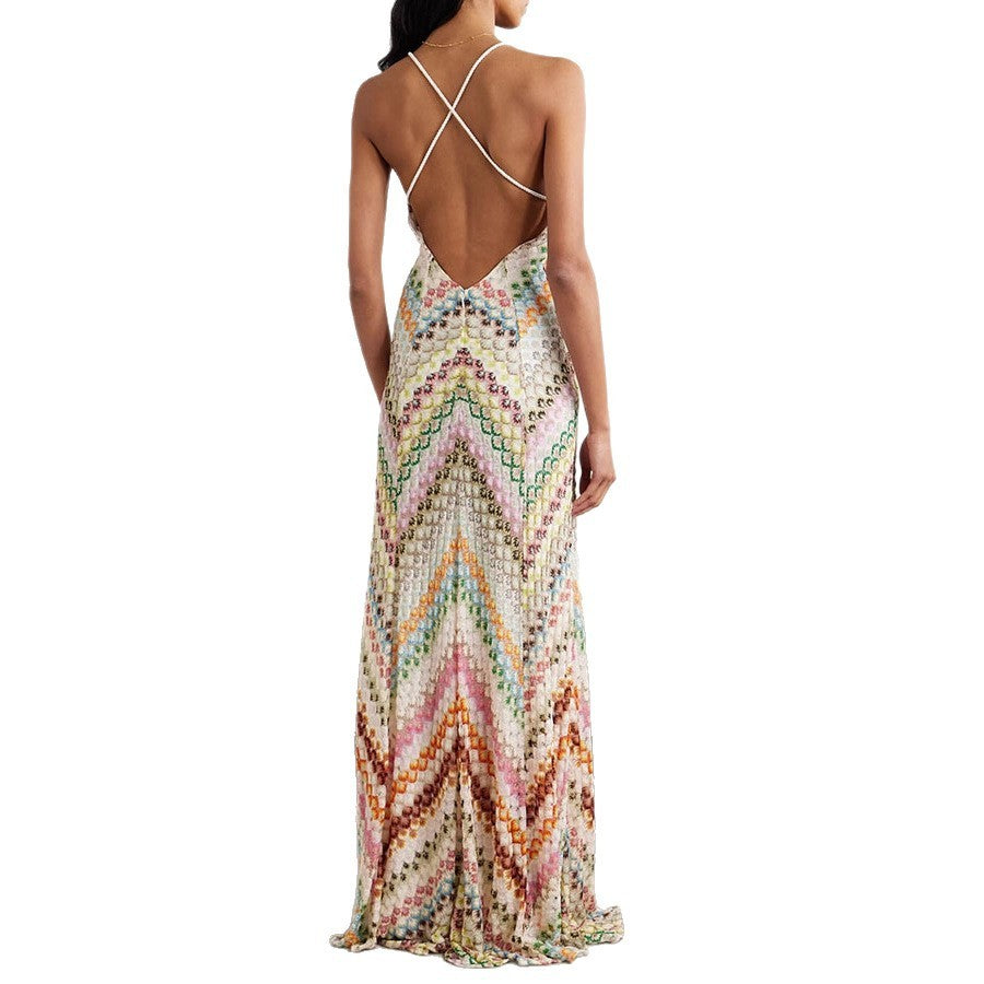 Women's Loose Neck Print Bag Hip Dress