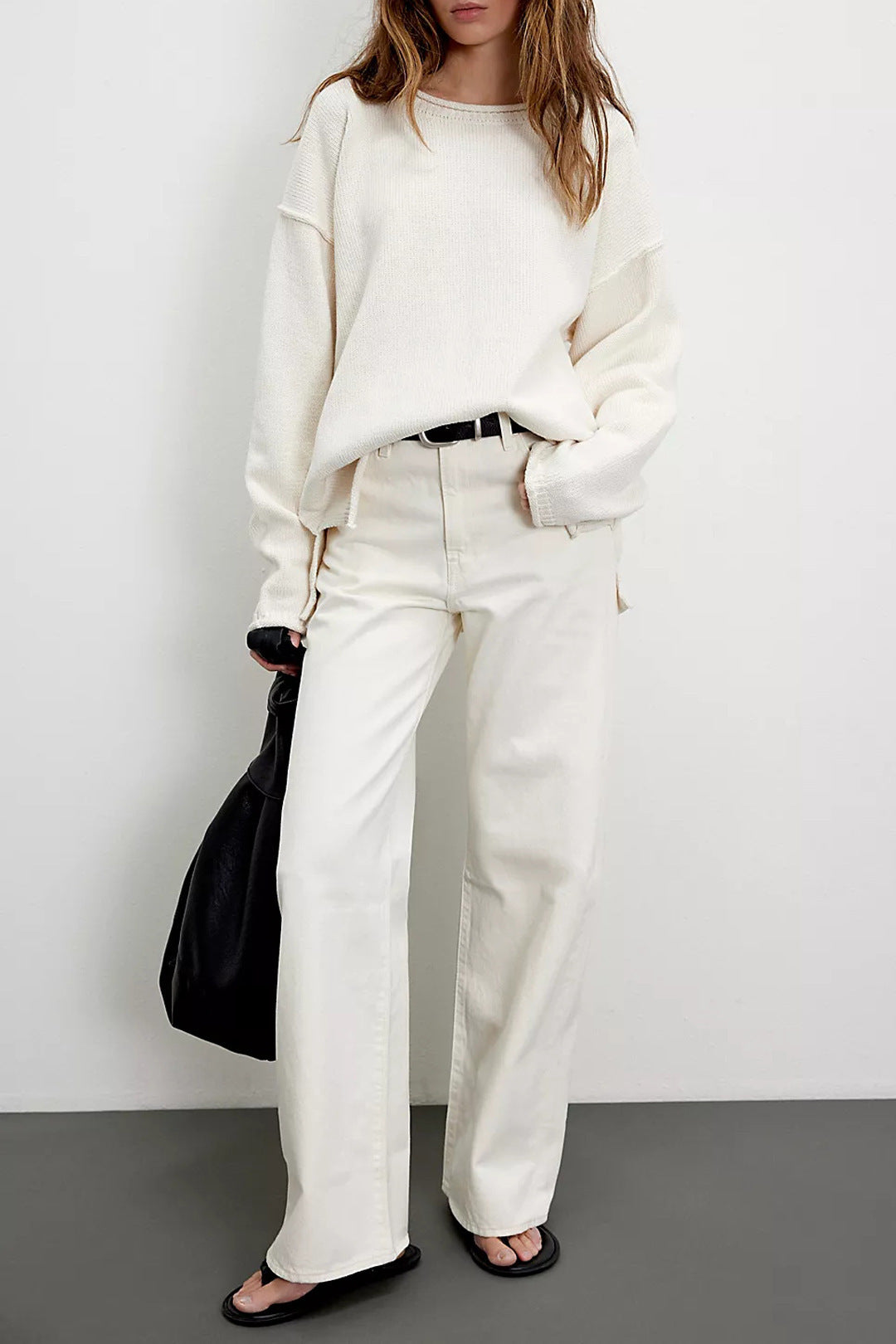 Solid Color Round Neck Loose Versatile Basic Pullover Sweater