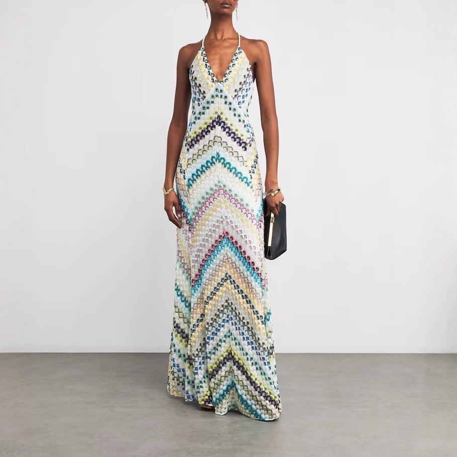 Women's Loose Neck Print Bag Hip Dress