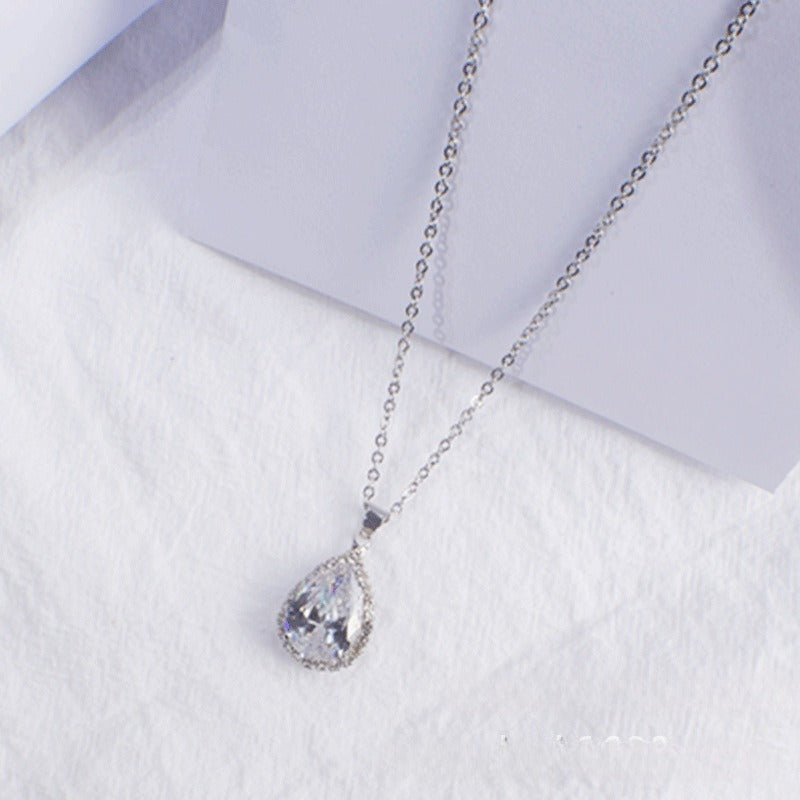 Water Drop Rose Gold Rhinestone Elegant Pink Color Necklace