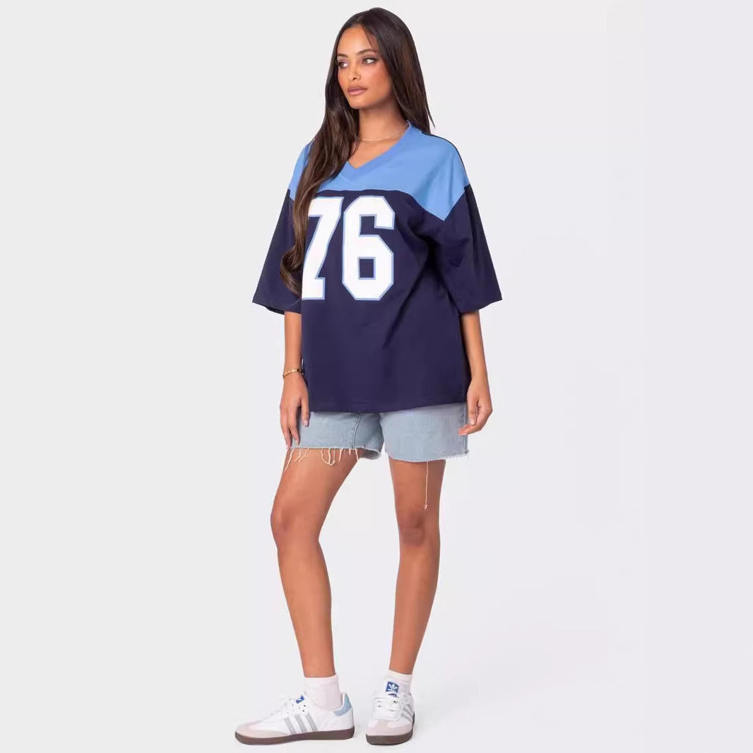 Digital Loose Hip Hop Retro Crew Neck Top