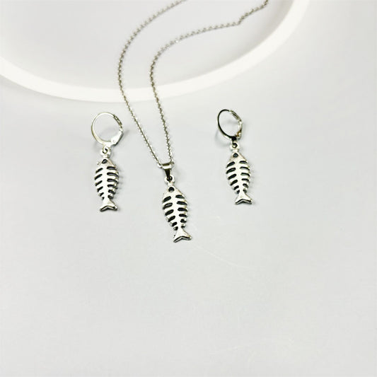 Female Creativity Fishbone Pendant Necklace Earrings