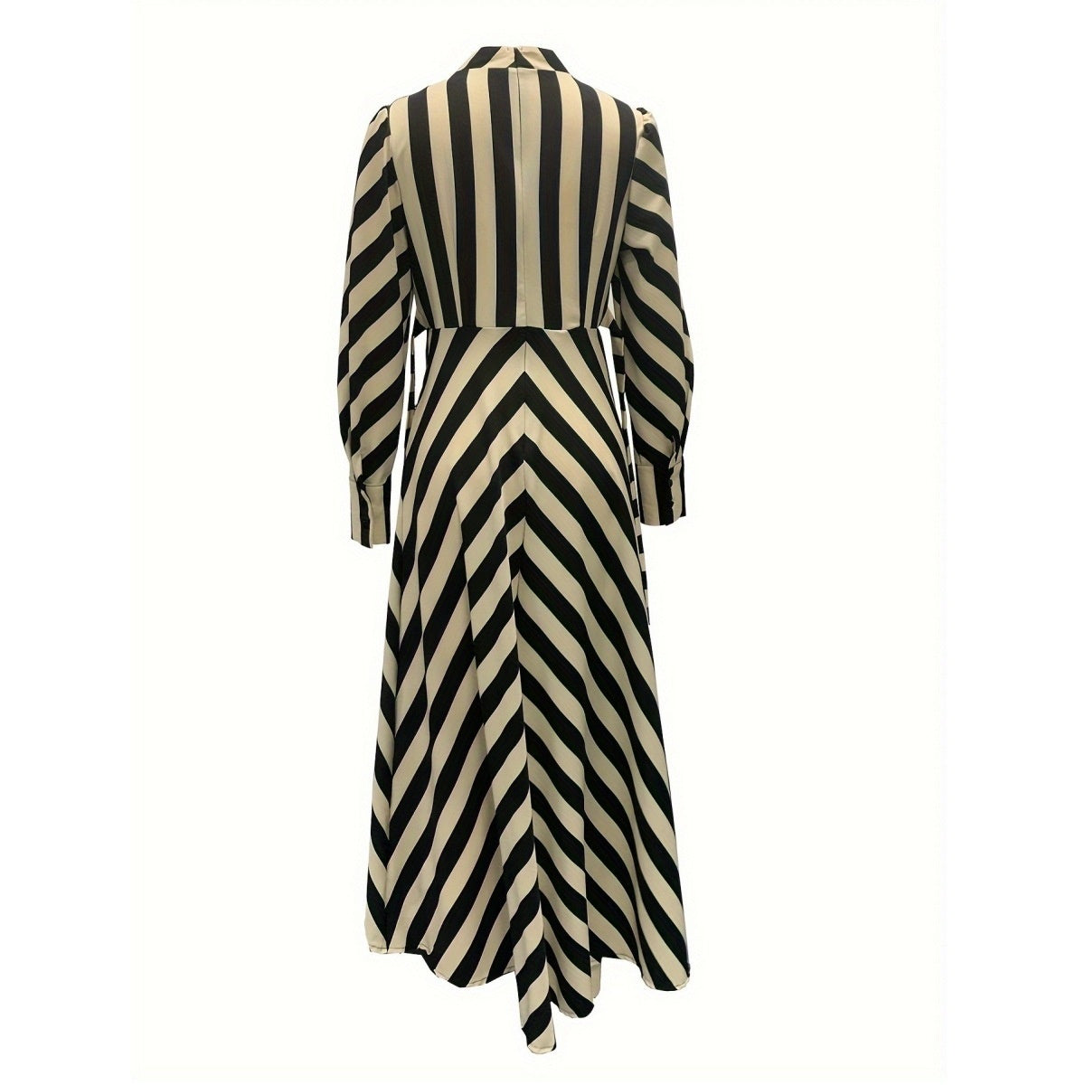 Elegant Long Sleeve Striped Long Large Hem Dress