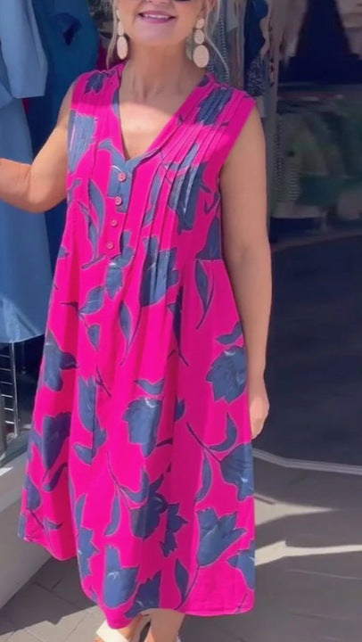 Plus Size Women's Blouse Solid Color Pocket Sleeveless Dress