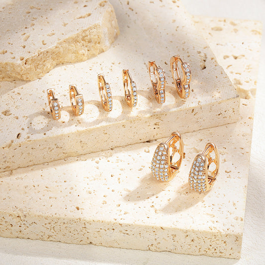 Brass Gold Plated Simple Zircon Ear Clip Earrings